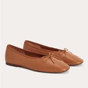 Everlane Cognac Leather Ballet Flats with Bow Accent